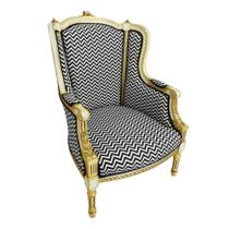 Poltrona Folha de Ouro Império T Preto e Branco Luxo Poltrona Folha de Ouro Império T Preto e Branco Luxo