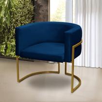 Poltrona Gabriela Decorativa Pés Metálico Industrial Dourada Suede Azul Marinho - Arapongas Decor