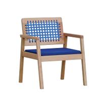 Poltrona Garden Madeira Maciça Assento Estofado Encosto Trançado Corda - Natural