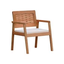 Poltrona Garden Madeira Maciça Assento Estofado Encosto Trançado Madeira - Natural