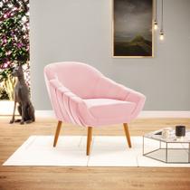 Poltrona Giovana Suede Rosa Bebê Pés Palito Castanho D03 - D'Rossi