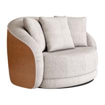 Poltrona Giratória 122cm Mercy material sintético Caramelo Linho Off White com Bege - Sallar Home