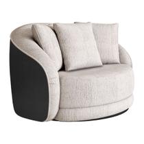 Poltrona Giratória 122cm Mercy material sintético Preto Linho Off White com Bege - Sallar Home