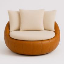 Poltrona Giratória 127cm Golden material sintético Caramelo / Bouclé Off White - Sallar Home Poltrona Giratória 127cm Golden material sintético Caramelo / Bouclé Off White - Sallar Home