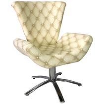 Poltrona Giratória Elegance Jacquard Capitonê Bege