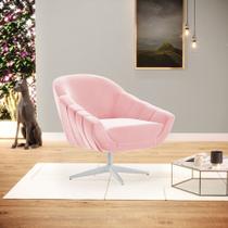 Poltrona Giratória Giovana Suede Rosa Bebê Base Cromada D03 - D'Rossi