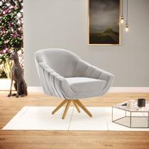 Poltrona Giratória Giovana Veludo Cinza Base Madeira MA30 D03 - D'Rossi Poltrona Giratória Giovana Veludo Cinza Base Madeira MA30 D03 - D'Rossi