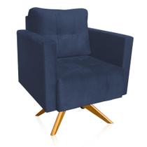 Poltrona Giratória Livia Suede Base De Madeira Ma30 Cor Azul Marinho Poltrona Giratória Livia Suede Base De Madeira Ma30 Cor Azul Marinho