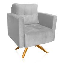 Poltrona Giratória Livia Suede Base De Madeira Ma30 Cor Cinza