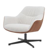 Poltrona Giratória Louvre Fratini Composê em Poliuretano (PU) Caramelo e Tecido Nude Base Aço Preto