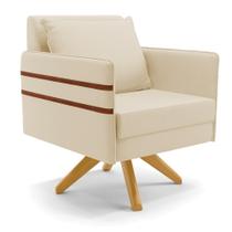 Poltrona Giratória Mari Linho Bege A19 Com Tira Corano Nozes Base de Madeira MA30 Poltrona Giratória Mari Linho Bege A19 Com Tira Corano Nozes Base de Madeira MA30