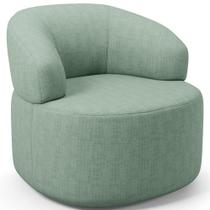 Poltrona Giratória Orgânica Para Sala de Estar Living Helena L02 Linho Verde Menta - Lyam Decor