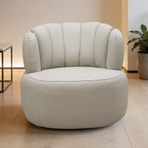Poltrona Giratória Orgânica Para Sala Living Oceane L06 Couro Cinza Claro - Lyam Decor