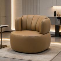 Poltrona Giratória Orgânica Para Sala Living Oceane L06 Couro Marrom Claro - Lyam Decor