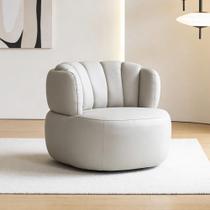 Poltrona Giratória Orgânica Para Sala Living Oceane L06 Couro Pérola - Lyam Decor