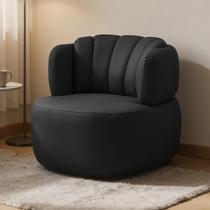 Poltrona Giratória Orgânica Para Sala Living Oceane L06 Couro Preto - Lyam Decor