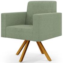Poltrona Giratória Sala de Estar Base de Madeira Helô L02 Bouclê Oliva - Lyam Decor Poltrona Giratória Sala de Estar Base de Madeira Helô L02 Bouclê Oliva - Lyam Decor