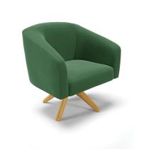 Poltrona Giratória Stella Veludo Verde Base Madeira Ma30