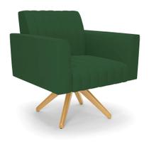 Poltrona Giratória Viena Gomada Veludo Verde Base De Madeira Ma30 - D'rossi Poltrona Giratória Viena Gomada Veludo Verde Base De Madeira Ma30 - D'rossi