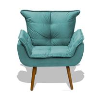 Poltrona Grecia Cadeira Retro Encosto Fibra Silicone Sala Estar Jantar Salão Escritorio Decoração Veludo Azul Turquesa