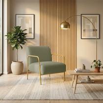 Poltrona Helena Bouclê Base Aço Dourado Espuma D26 Verde Pistache D'Rossi