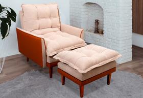 Poltrona Hellen Com Puff Classic 01 Platinum Bege / Caramelo Fosco