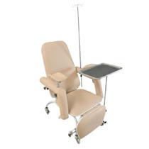 Poltrona Hospitalar Standard Coleta Com Suporte de Soro Perneira Independente Rodízios Bandeja Bege