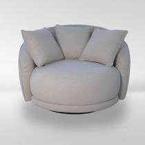 Poltrona Ibiza 122cm Giratoria Boucle Bege Claro Almofadas Premiun Para Sala