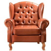Poltrona Imperador com Puff Chesterfiel Dom Pedro material sintético Bella Decor