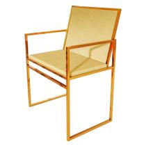 Poltrona Industrial Estofada Isa Veludo Bege Base Cobre