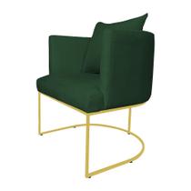 Poltrona Infinity Base Metálica Dourada Suede Verde - Vallisa Decor