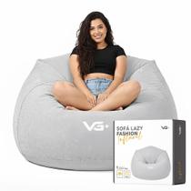 Poltrona Inflável Puff Lazy Fashion Aveludado Assento Pufe VG Plus Cinza