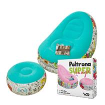 Poltrona Inflável Super Lounge Grafite Com Puff Aveludado VG Plus