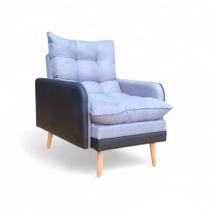 Poltrona Inglaterra Reclinável material sintético Preto com Linho Grafite Conlflex