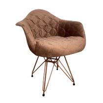 Poltrona Jantar Eames Eiffel Estofada Caramelo Base Cobre