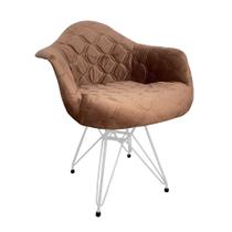 Poltrona Jantar Eames Eiffel Estofada Caramelo Base Ferro Branco