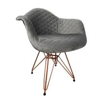 Poltrona Jantar Eames Eiffel Estofada Cinza Base Cobre