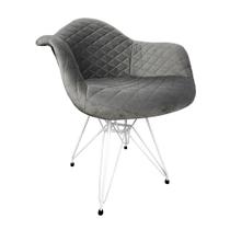 Poltrona Jantar Eames Eiffel Estofada Cinza Base Ferro Branco