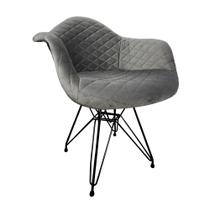 Poltrona Jantar Eames Eiffel Estofada Cinza Base Ferro Preto