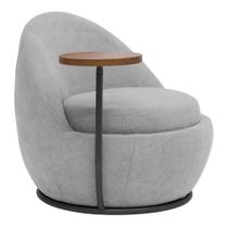 Poltrona Kaira Mesa Lateral Direita Base Fixa Preto Bouclé Cinza Claro - Nexta Casa