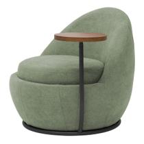 Poltrona Kaira Mesa Lateral Esquerda Base Fixa Preto Bouclé Verde Claro - Nexta Casa