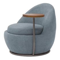 Poltrona Kaira Mesa Lateral Esquerda Base Fixa Titânio Bouclé Azul Claro - Nexta Casa