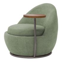 Poltrona Kaira Mesa Lateral Esquerda Base Fixa Titânio Bouclé Verde Claro - Nexta Casa