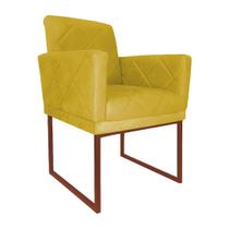 Poltrona Klara Suede Amarelo Base De Ferro Cobre - Belliv Decor