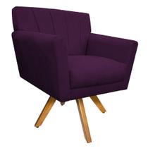 Poltrona Laura Base Giratória de Madeira Suede Roxo - ADJ Decor