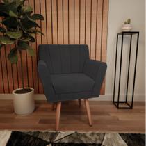 Poltrona Laura Pés Palito Linho Cinza Escuro - Amarena Móveis Poltrona Laura Pés Palito Linho Cinza Escuro - Amarena Móveis