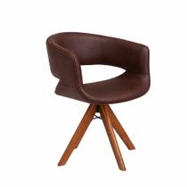 Poltrona Layout Bee para Sala Madeira PU D-28 D-20 Impermeável Marrom 79cm