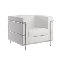 Poltrona Le Corbusier Inox em Couro Natural Branco - AL MOVEIS