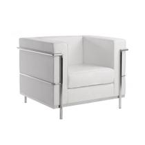 Poltrona Le Corbusier Inox em Couro Natural Branco Poltrona Le Corbusier Inox em Couro Natural Branco