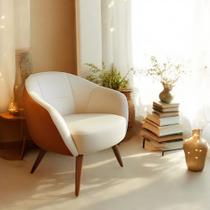 Poltrona Lerida Estofada Para Salas De Estar E Recepções De Escritórios Cor Nature Branco